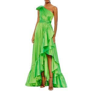 NEW Mac‎ Duggal One Shoulder Ruffle Maxi Dress Formal Gown Spring Green Size 14